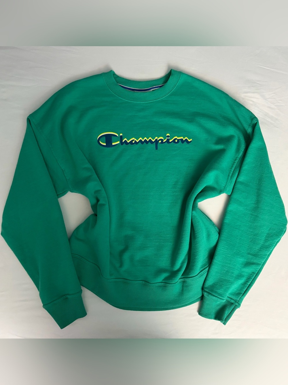Champion Green Cotton Vintage Style Athletic Crewneck Retro Size Medium Sweater